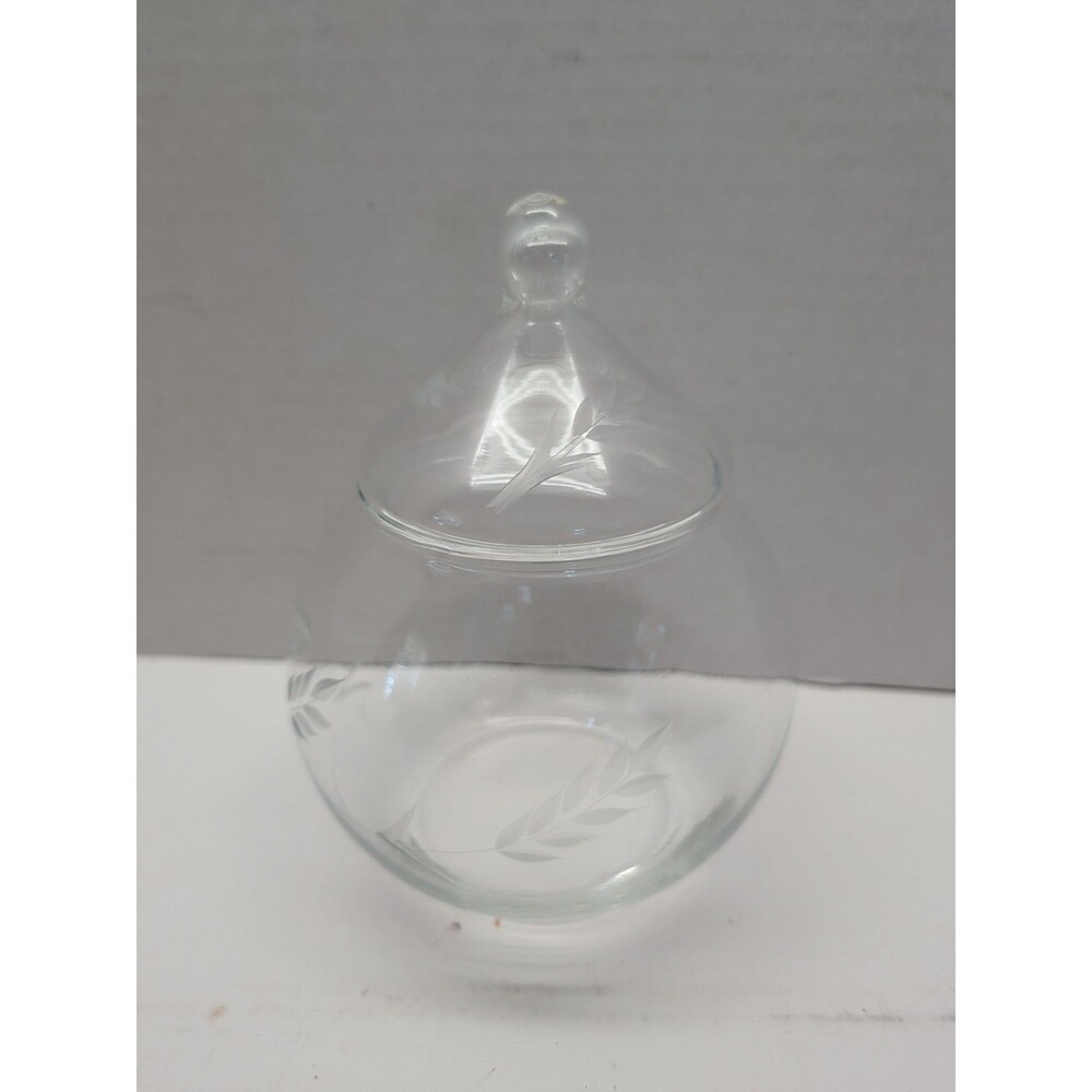 Princess House Round Crystal Jar W/ Lid Heritage Design 5" Candy Cotton Ball Jar